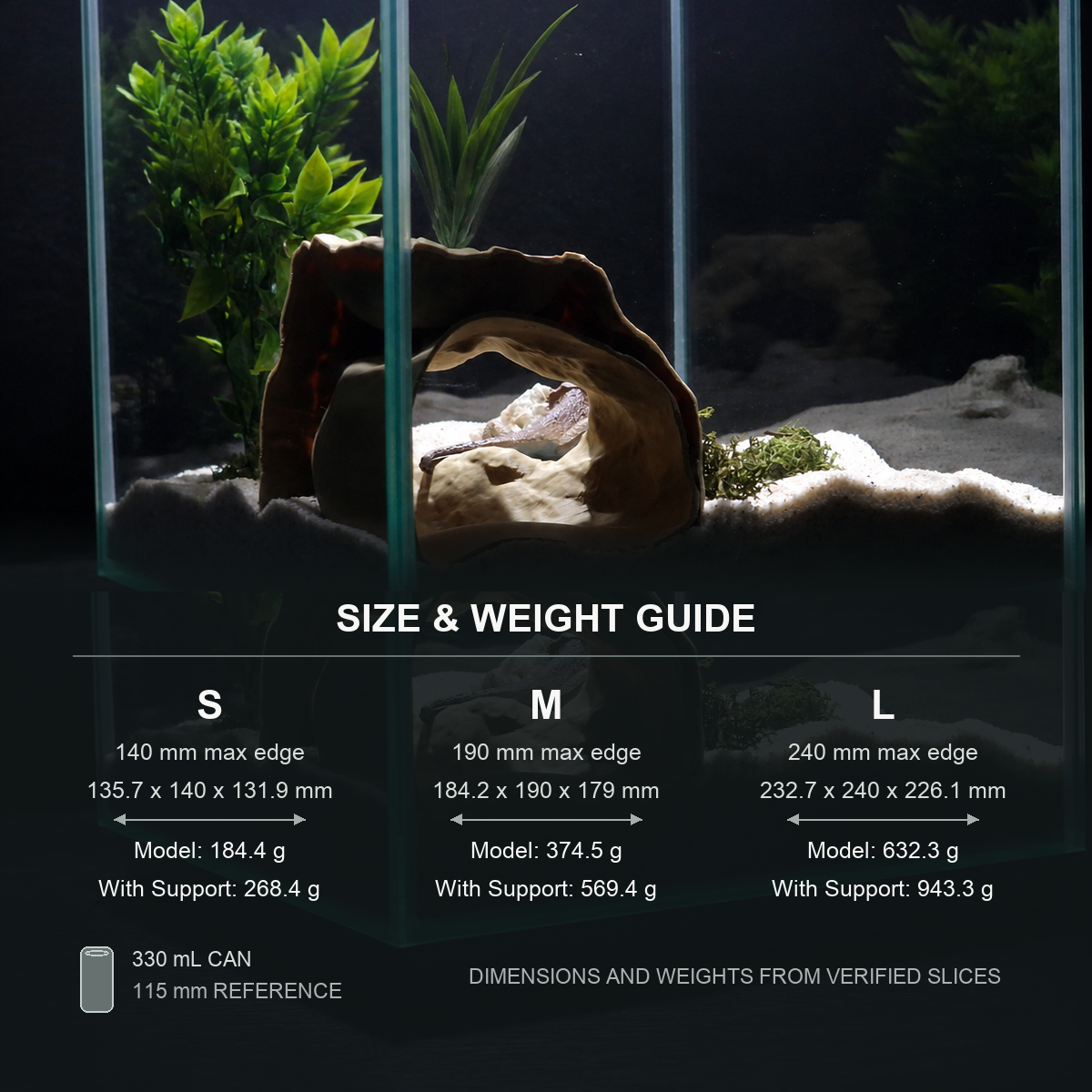 Cave 1 Aquarium Cave & Aquascape Decor size and weight guide